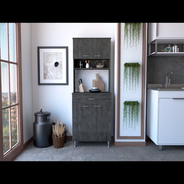 Della 60 Kitchen Pantry With Countertop, Closed & Open Storage, Smokey Oak